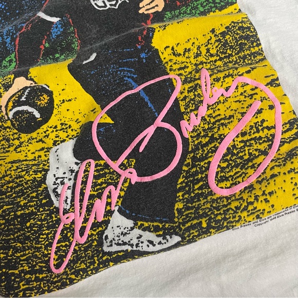 Vintage 1988 Elvis Presley T-Shirt Football Signature Puff Print USA XL RARE - Picture 3 of 13